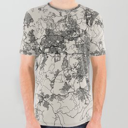 Brazil, Belo Horizonte - Black and White Authentic Map All Over Graphic Tee