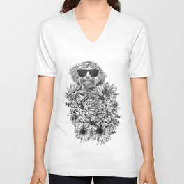 temporary design miniature dog covered in flowers V Neck T Shirt