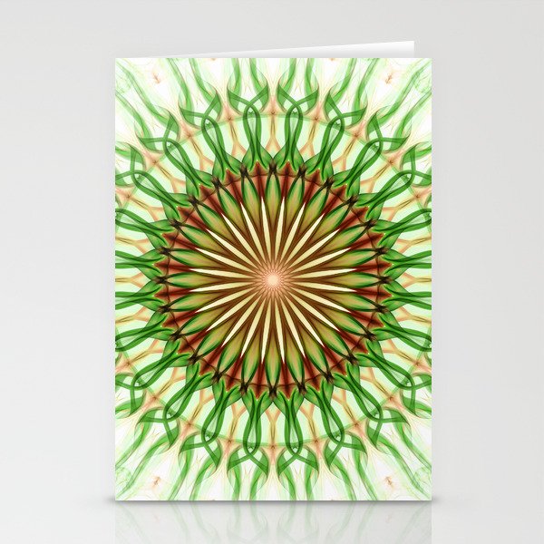 Warm green and red mandala Stationery Cards