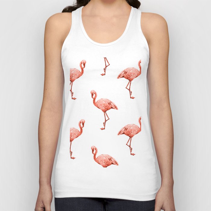 Simply Pink Flamingo in Deep Coral on White Tank Top