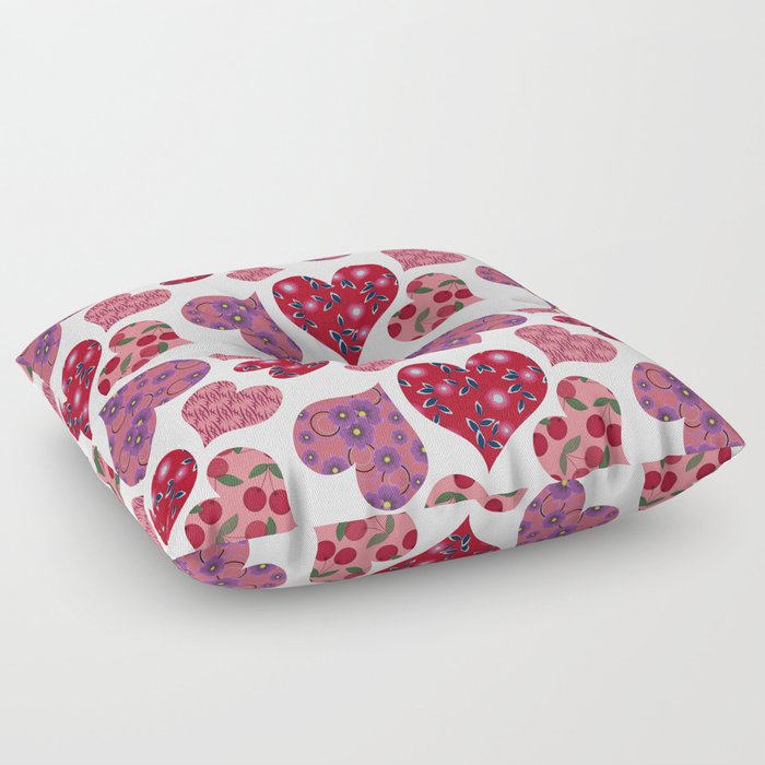 Seamless pattern with hearts with floral ornament Floor Pillow