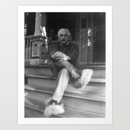 Albert Einstein In Fuzzy Slippers Art Print