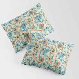 blue cream brown floral nautical evening primrose flower meaning youth and renewal  Pillow Sham