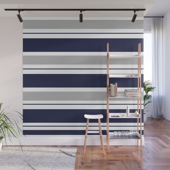 Navy Blue and Grey Stripe Wall Mural by SEAFOAM12 | Society6