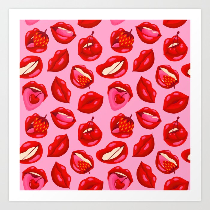 Fruity & Flirty Pattern on Light Pink Art Print