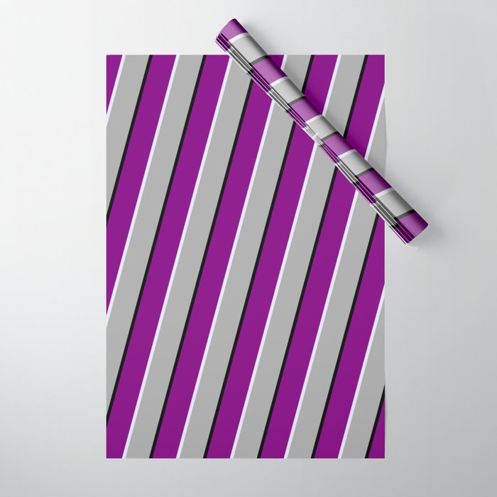 Purple, Lavender, Dark Grey, and Black Colored Lines Pattern Wrapping Paper