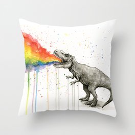 T-Rex Dinosaur Vomits Rainbow Throw Pillow