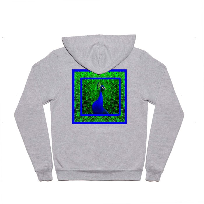 Decorative Blue Peacock Displaying Green-Chartreuse Art Hoody