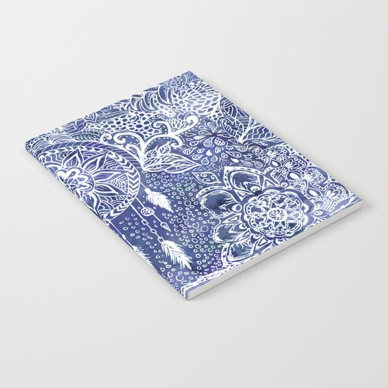 Boho blue dreamcatcher feathers floral illustration Notebook