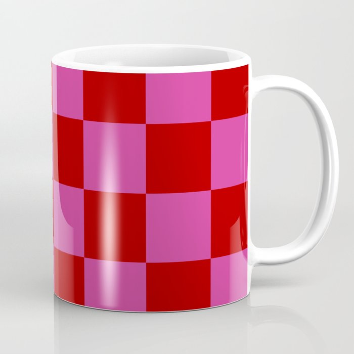 Checkerboard Checkered Checked Check Chessboard Pattern in Pink and Red Color Coffee Mug