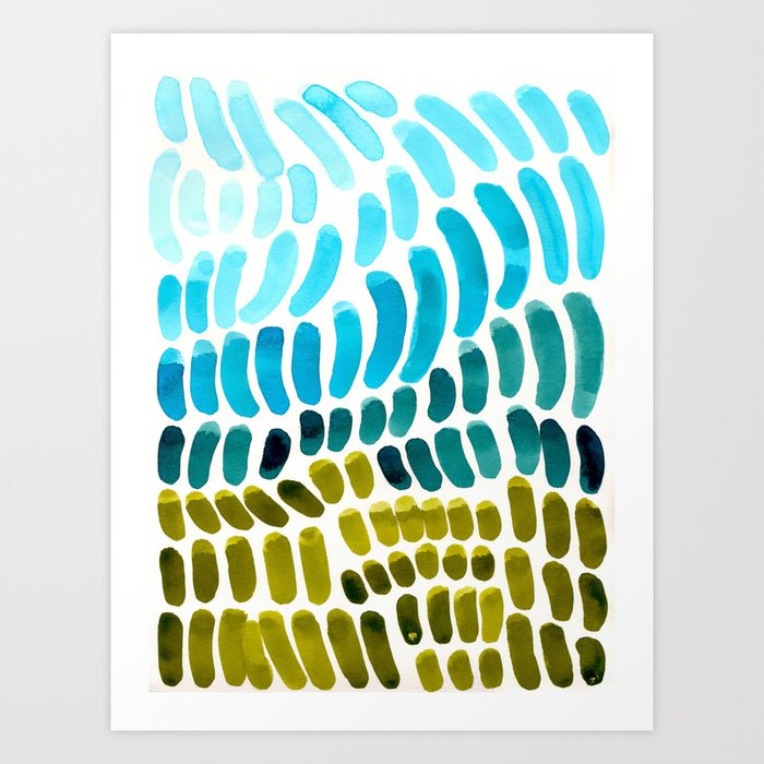 Complementary Colors Blue Green Watercolor Natural Pattern Colorful Mid Century Modern Art Art Print By Enshape Society6
