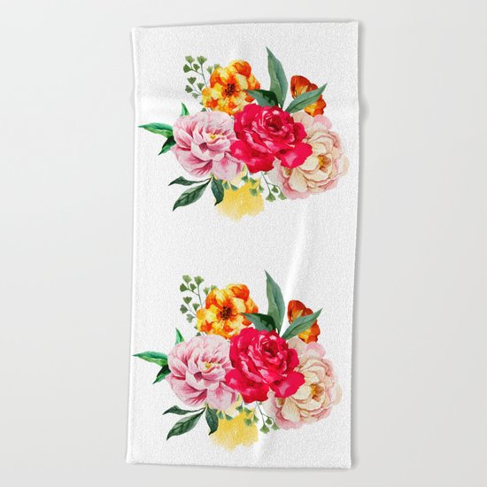 Watercolor Spring Flowers Beach Towel