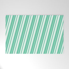 [ Thumbnail: Aquamarine and Mint Cream Colored Stripes Pattern Welcome Mat ]