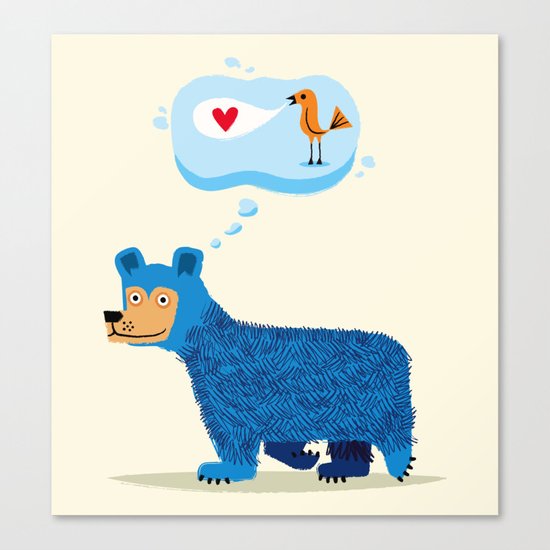 Bear Thinks Of Bird Canvas Print
