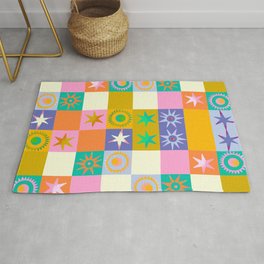 retro vintage checkerboard collage with stars Area & Throw Rug