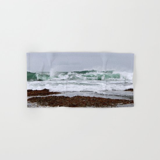 Green Waves Crashing into White Foam Hand & Bath Towel
