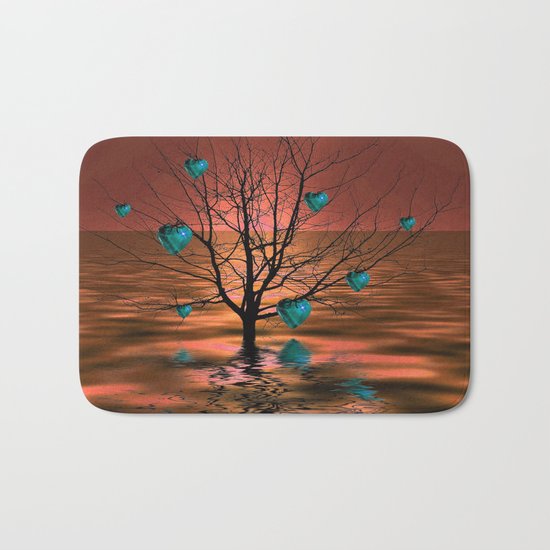 Magical Turquoise Heart Tree Bath Mat