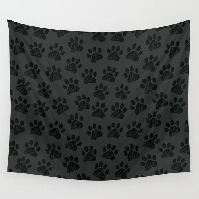 Dark Paws doodle seamless pattern. Digital Illustration Background. Wall Tapestry