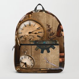 Cute little steampunk girl with clocks and gears Backpack