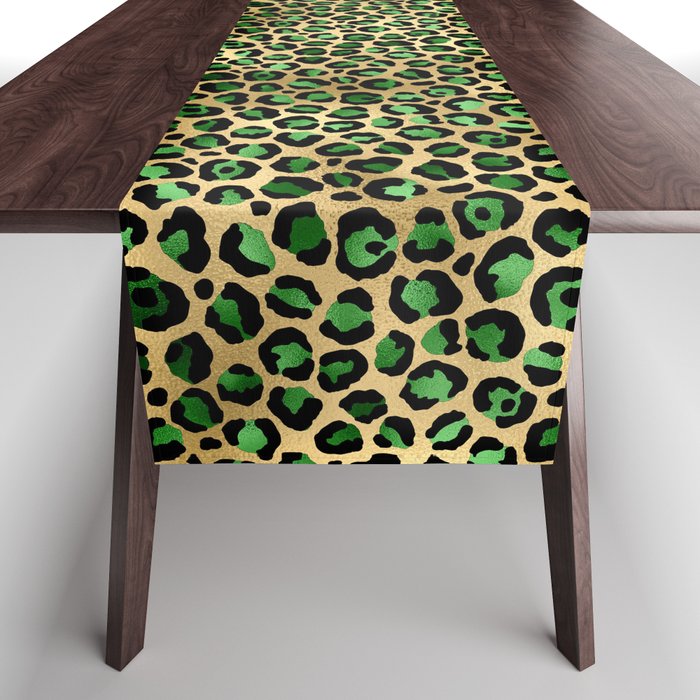 Green Gold Leopard Pattern Table Runner