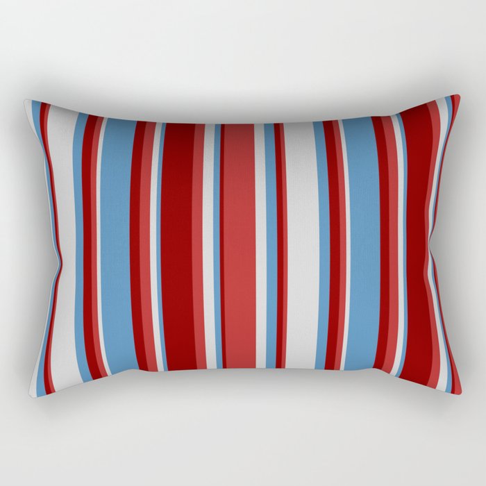 Blue, Light Gray, Red, and Maroon Colored Pattern of Stripes Rectangular Pillow