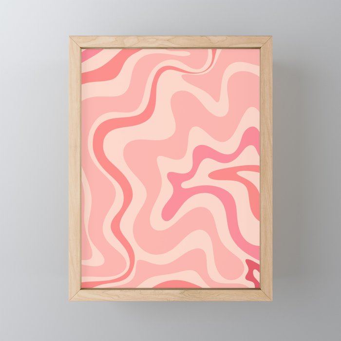 Retro Liquid Swirl Abstract in Soft Pink Framed Mini Art Print