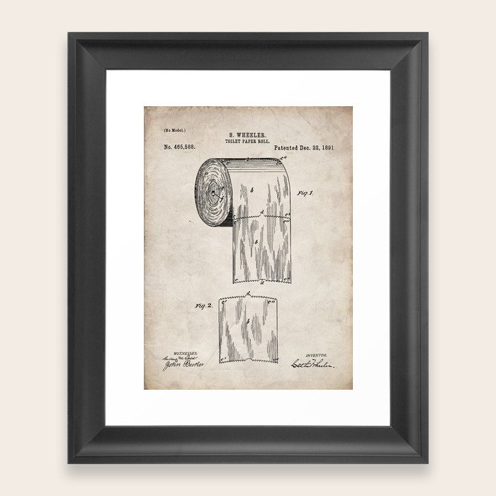 Toilet Paper Patent Bathroom Art Antique Framed Art Print by