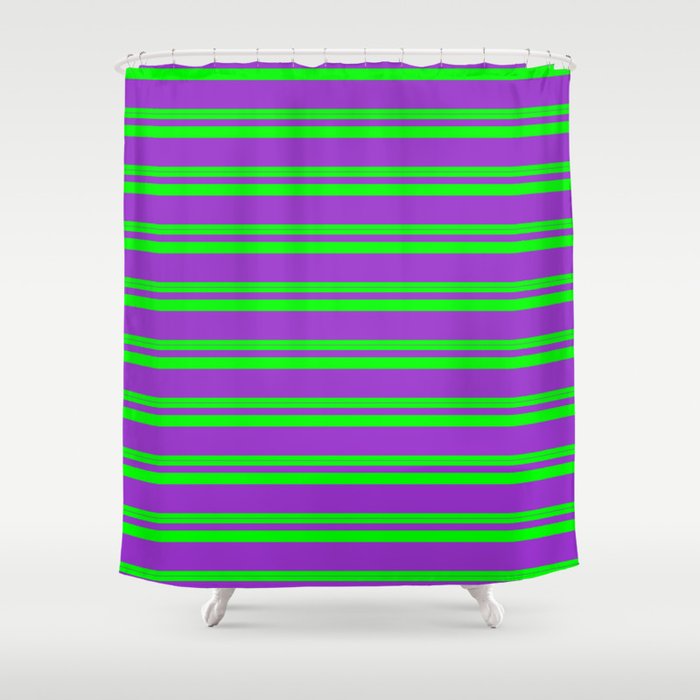 Lime & Dark Orchid Colored Stripes Pattern Shower Curtain