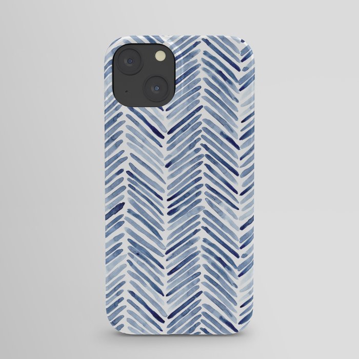Indigo herringbone - watercolor blue chevron iPhone Case