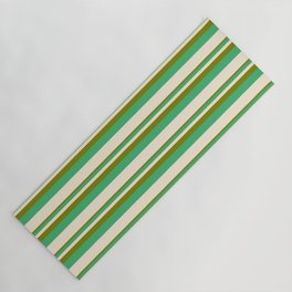 [ Thumbnail: Green, Sea Green, and Beige Colored Lined Pattern Yoga Mat ]