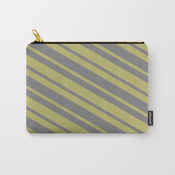 Dark Khaki & Gray Colored Lined/Striped Pattern Carry-All Pouch