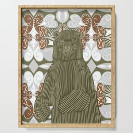 Bear standing on a red pattern background Serving Tray