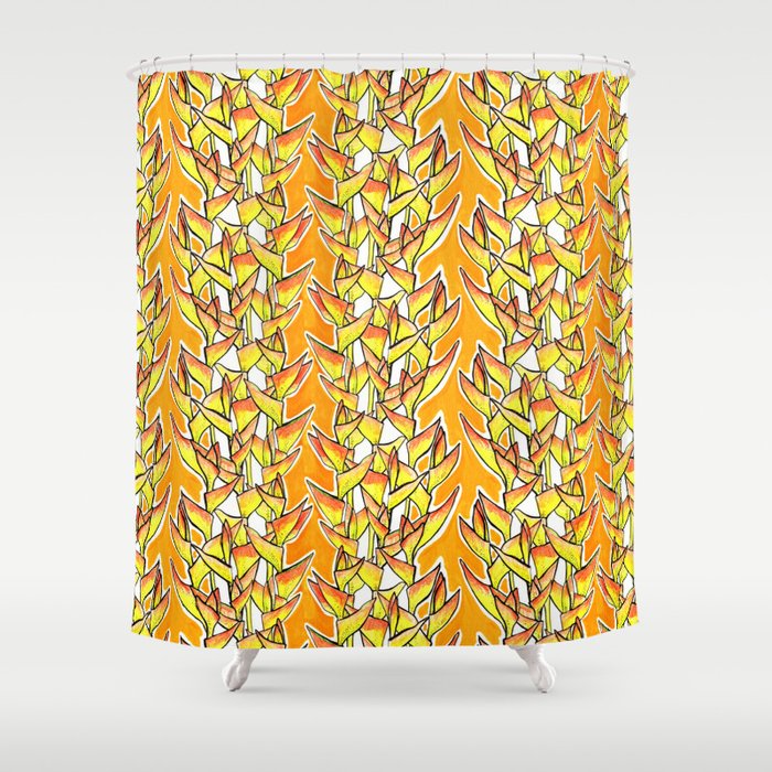 Heliconia Rostrata Lobster Claw Yellow Orange White Shower Curtain By Clipsocallipso