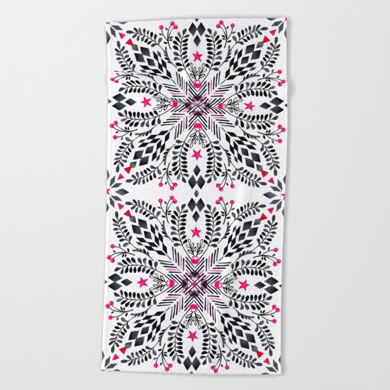 Winter Graphic Folk Art Pattern Beach Towel