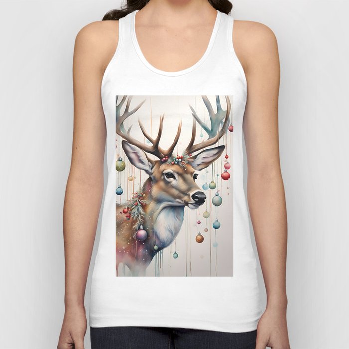 Christmas Deer, Watercolor Painting Tank Top