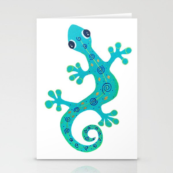 Teal Gecko ~ white background Stationery Cards