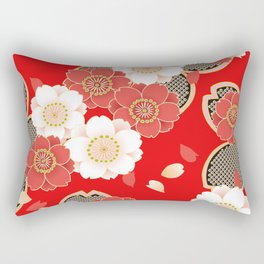 Japanese Vintage Red Black White Floral Kimono Pattern Rectangular Pillow