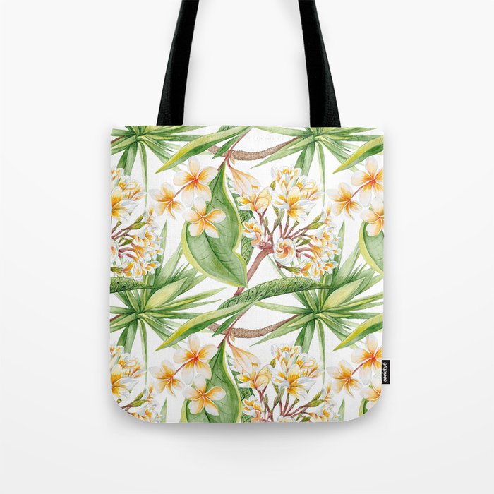 Tropical White Floral Trendy Modern Collection Tote Bag