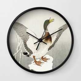 Duck in the snow  - Vintage Japanese Woodblock Print Art Wall Clock