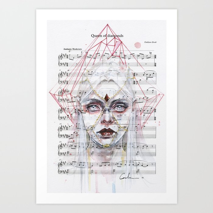 Discover the motif QUEEN OF DIAMONDS ON SHEET MUSIC by Agnes Cecile as a print at TOPPOSTER