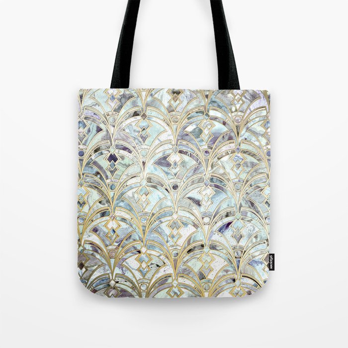Pale Bright Mint and Sage Art Deco Marbling Tote Bag