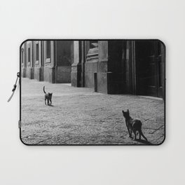 Two French Cats, Paris Left Bank black and white cityscape photograph / photography Laptop Sleeve
