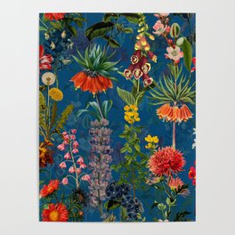 Vintage & Shabby Chic - Blue Midnight Spring Botancial Flower Garden Poster