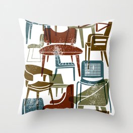 Midcentury Modern Chairs Muted Dark Colors Throw Pillow