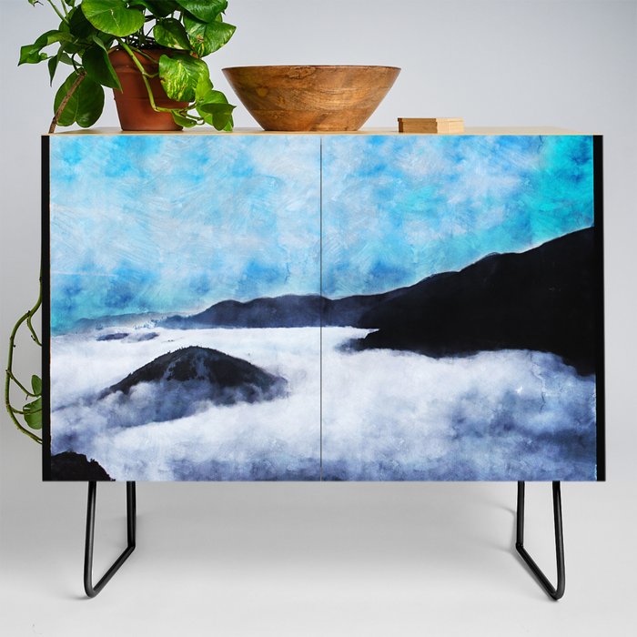 Photo of clouds and montain painting imitation Credenza