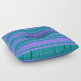[ Thumbnail: Teal & Medium Slate Blue Colored Striped/Lined Pattern Floor Pillow ]