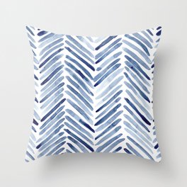 Indigo herringbone - watercolor blue chevron Throw Pillow