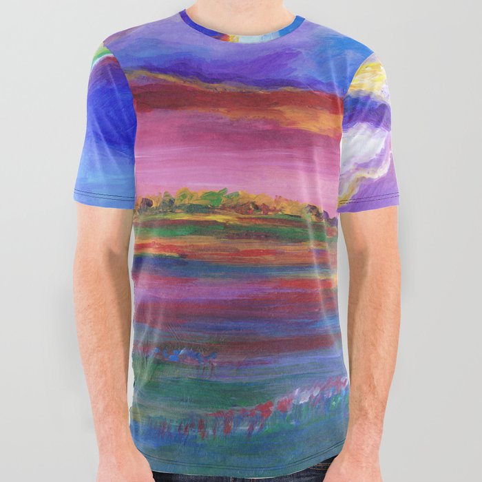 Colorful Sunset Landscape Painting All Over Graphic Tee