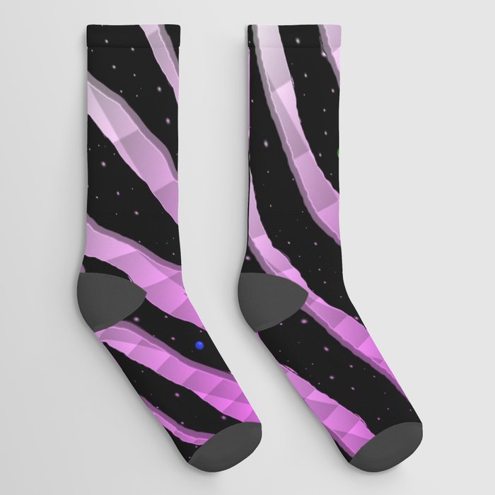 Ripped SpaceTime Stripes - Pink/White Socks