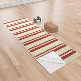 [ Thumbnail: Red & Light Yellow Colored Stripes/Lines Pattern Yoga Towel ]